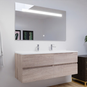 Meuble ROSALY 140 cm avec plan vasque et miroir - Cambrian oak