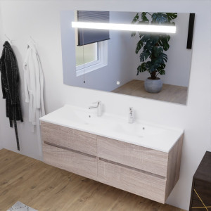 Meuble ROSALY 140 cm avec plan vasque et miroir - Cambrian oak