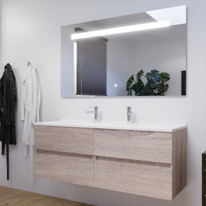 Meuble ROSALY 140 cm avec plan vasque et miroir - Cambrian oak