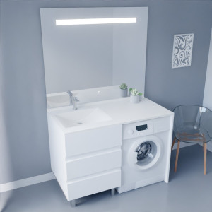 Meuble KORA LL 124 cm vasque déportée à gauche - Blanc brillant