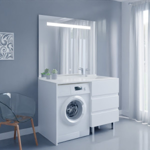 Meuble KORA LL 124 cm vasque déportée à droite - Blanc brillant