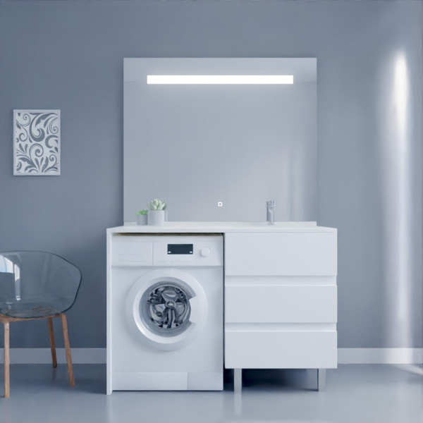 Meuble KORA LL 124 cm vasque déportée à droite - Blanc brillant