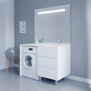 Meuble KORA LL 124 cm vasque déportée à droite - Blanc brillant