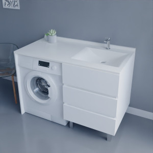 Caisson KORA LL 124 cm vasque déportée à droite - Blanc brillant (sans miroir)