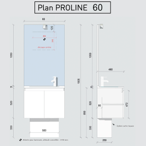 Meuble PROLINE 60 cm avec plan vasque et miroir - blanc brillant