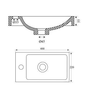 Plan Lave-mains à suspendre ou poser RESIMAIN - 40x22 cm