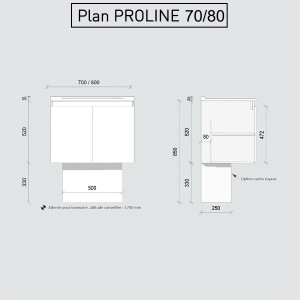 Caisson simple vasque PROLINE 70 - Gris brillant