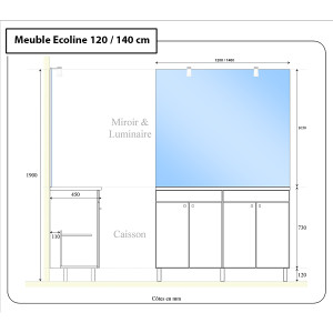 Meuble ECOLINE 140 cm avec plan vasque et miroir - Blanc brillant