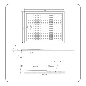 Receveur de douche blanc ultraplat 2.5cm  RESISOL - 120x80cm