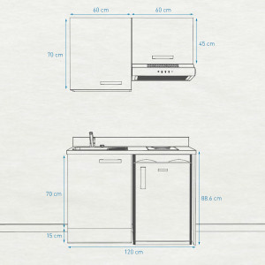 Kitchenette K01 - 120cm avec emplacement frigo top et hotte