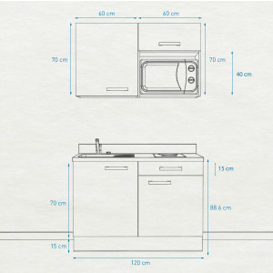 Kitchenette K06 - 120cm avec emplacement micro-ondes