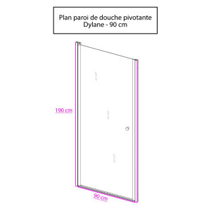Porte de douche pivotante DYLANE sans cadre 90 cm - 6mm