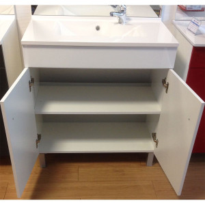 Meuble ECOLINE 70 cm avec plan vasque et miroir - Blanc brillant