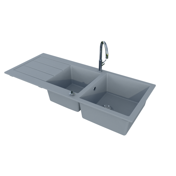 Évier EVISTONE avec 2 bacs + égouttoir 118cm - Cromo