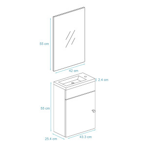 Meuble lave-mains LILA 44x26 cm avec vasque et miroir - Blanc