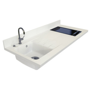 Plan de travail monobloc PlaniQuartz avec évier à gauche - 140cm SNOVA