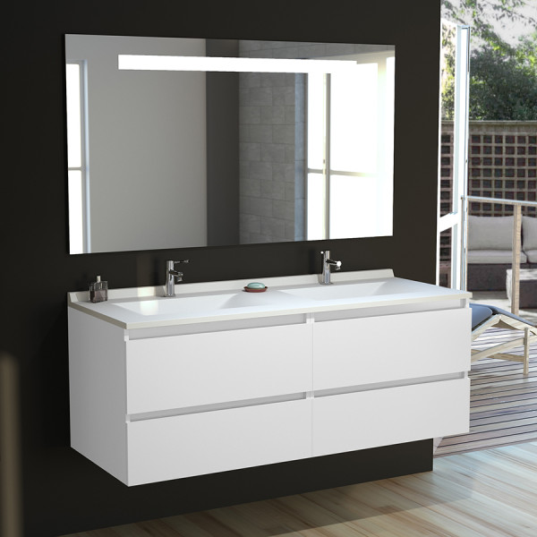 Meuble double vasque ARLEQUIN 140x55 cm avec plan vasque et miroir ELEGANCE - Coloris au choix