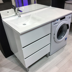 Meuble KORA LL 124 cm vasque déportée à gauche - Blanc brillant