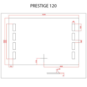 Miroir anti-buée PRESTIGE 120x80 cm - éclairage intégré à LED et interrupteur sensitif