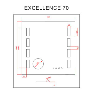 Miroir anti-buée EXCELLENCE 70x80 cm - éclairage intégré à LED, interrupteur sensitif, loupe et heure