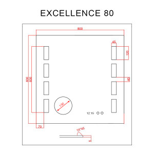 Miroir anti-buée EXCELLENCE 80x80 cm - éclairage intégré à LED, interrupteur sensitif, loupe et heure