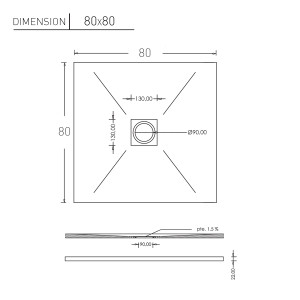 Receveur de douche gris béton extraplat 2.2cm SLIM - 80x80cm
