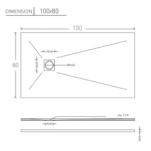 Receveur de douche gris béton extraplat 2.2cm SLIM - 100x80cm