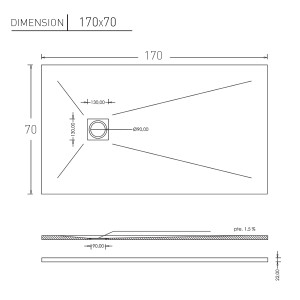 Receveur de douche gris béton   extraplat 2.2cm SLIM - 170x70cm