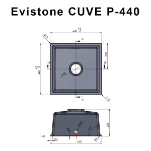 Cuve EVISTONE à encastrer ou à fixer par dessous 44x44 cm - Nero