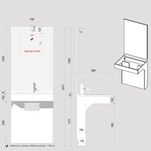 Meuble EPURE 70 cm avec plan vasque et miroir - blanc brillant