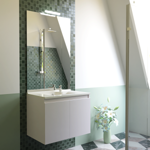 Meuble PROLINE 70 cm avec plan vasque et miroir - blanc brillant