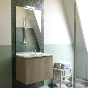 Meuble PROLINE 80 cm avec plan vasque et miroir - Cambrian oak