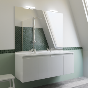Meuble PROLINE 140 cm avec plan vasque et miroir - blanc brillant