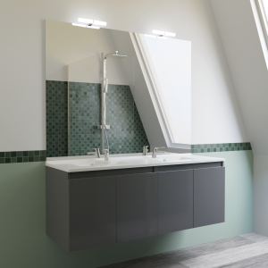 Meuble PROLINE 140 cm avec plan vasque et miroir - Gris brillant