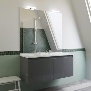 Meuble PROLINE 120 cm avec plan vasque et miroir - Gris brillant