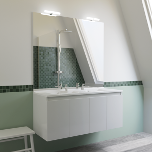 Meuble PROLINE 120 cm avec plan vasque et miroir - blanc brillant