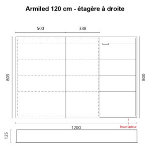 Miroir armoirette LED rétro-éclairé portes à gauche ARMILED - 120 cm