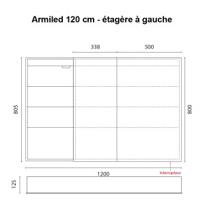 Miroir armoirette LED rétro-éclairé portes à droite ARMILED - 120 cm