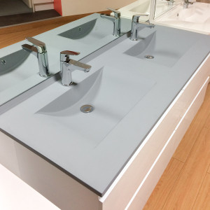 Meuble double vasque ARLEQUIN 140x55 cm avec plan vasque et miroir ELEGANCE - Coloris au choix