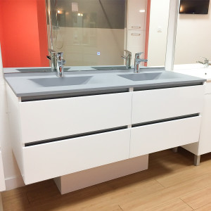 Meuble double vasque ARLEQUIN 140x55 cm avec plan vasque et miroir ELEGANCE  - Coloris au choix