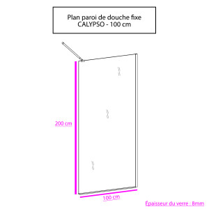 Paroi de douche fixe CALYPSO verre 8 mm - 100x200 cm