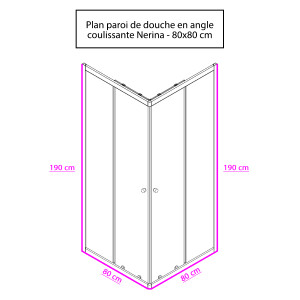 Porte de douche d'angle avec 2 coulissants NERINA - 80x80 cm 