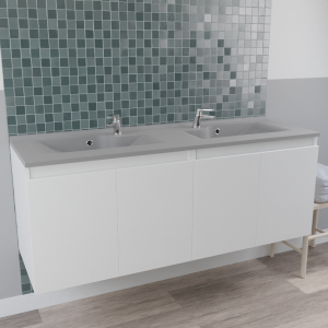 Caisson double vasque gris PROLINE 140 - Blanc brillant
