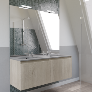Meuble PROLINE 140 cm avec plan vasque gris et miroir - Cambrian oak