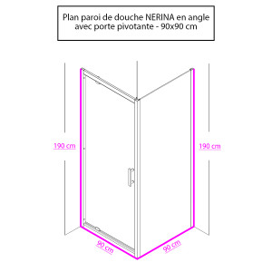 Paroi de douche d'angle avec porte pivotante et retour blanc NERINA - 90x90 cm