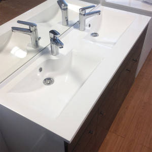 Meuble ECOLINE 120 cm avec plan vasque et miroir - Blanc brillant