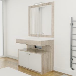 Meuble ALTEA 90 cm avec plan vasque et miroir - Décor cambrian oak