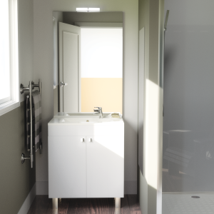 Meuble ECOLINE 60 cm avec plan vasque et miroir - Blanc brillant