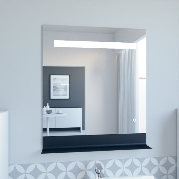 Miroir ETAL 70x80 cm - éclairage intégré à LED, interrupteur sensitif et tablette de rangement