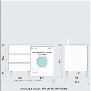 Meuble KORA LL 124 cm vasque déportée à droite - Gris brillant (sans miroir)